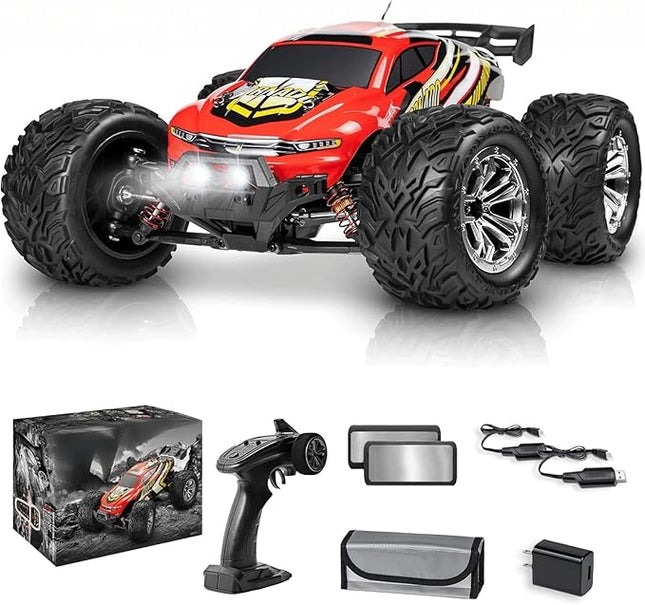 1:12 RC Cars, Large Waterproof 4x4 Monster Truck, High-Speed 48km/h All-Terrain Remote Control Car with 2 Batteries for 30+ Min Play, Ideal Gift for Adults or Hobbyists