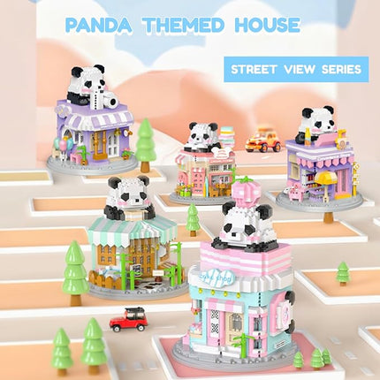 Street View Cake Shop Mini Building Blocks,1013 Pieces Cute Panda Animal Micro Building Sets,Simulation Architecture Construction Toy,Creative Gifts for Adults Teens