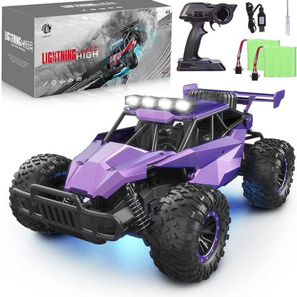 1:16 Scale Purple Remote Control Car, 20 Km/h High Speed Girls Remote Control Car Monster Vehicle with LED Headlights and Chassis Lights, RC Truck for Girls Boys and Adults