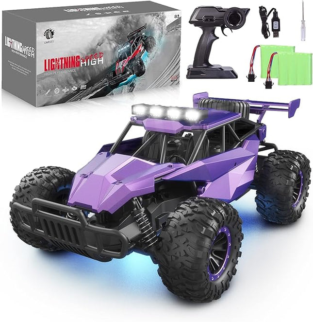 1:16 Scale Purple Remote Control Car, 20 Km/h High Speed Girls Remote Control Car Monster Vehicle with LED Headlights and Chassis Lights, RC Truck for Girls Boys and Adults