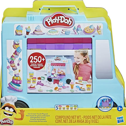 Play-Doh Ice Cream Truck Playset, Pretend Play Toy for Kids 3 Years and Up with 20 Tools, 5 Modeling Compound Colors, Over 250 Possible Combinations
