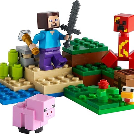 LEGO Minecraft The Creeper Ambush Building Toy 21177, Pretend Play Zombie Battle, Gift for Kids, Boys and Girls Age 7+ Years Old, Ore Mining and Animal Care with Steve, Baby Pig & Chicken Minifigures