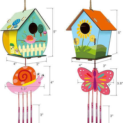 4 Pack DIY Bird House Wind Chime Kits for Children to Build and Paint, Wooden Arts and Crafts for Kids Girls Boys Toddlers Ages 8-12 4-6 6-8