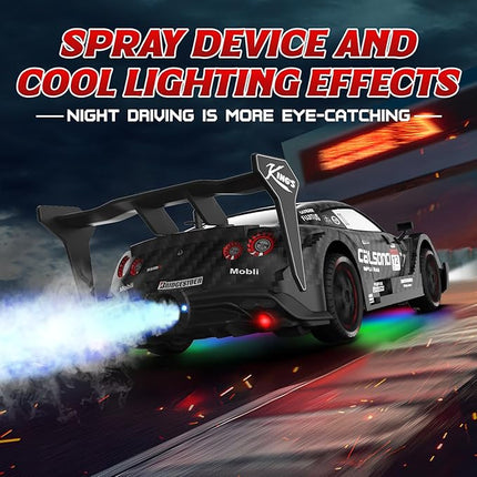 Remote Control Car RC Drift Car 1:16 Scale 4WD RC Vehicle with LED Lights 2.4GHz 30km/h RTR High Speed Racing Sport Toy for Adults Boys Girls Kids Gift 2Pcs Rechargeable Battery