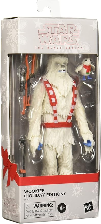 Peppa Pig Star Wars The Black Series Wookiee (Holiday Edition) Collectible Christmas Action Figure F5303 Ages 4 and Up includes Figure, porg toy and bowcaster accessory, 5 x 2 x 9''