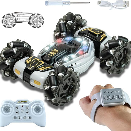 GRANTLEY Gesture Sensing RC Stunt Car - 4WD 2.4GHz Remote&Hand Control Gesture Sensing Car, Double Sided 360° Rotating Off Road Twist Cars with Lights & Music,Gift for Boys Girls