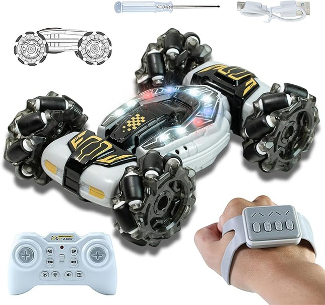 GRANTLEY Gesture Sensing RC Stunt Car - 4WD 2.4GHz Remote&Hand Control Gesture Sensing Car, Double Sided 360° Rotating Off Road Twist Cars with Lights & Music,Gift for Boys Girls