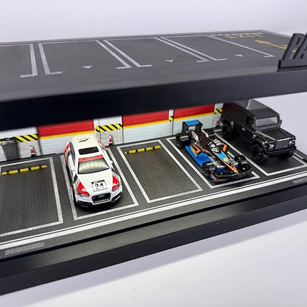 1/64 Model Car Display Case - Compatible with Hot Wheels Matchbox Mini GT Diecast Cars,Acrylic Box for Toy Cars Display Décor and Storage,Stackable Garage Diorama with LED Lights(1T-FormulaRe)