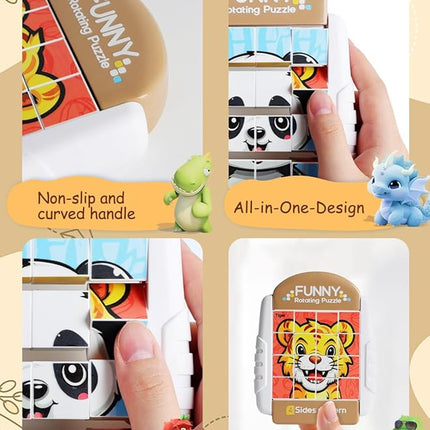 16-Piece Rotating Puzzles for Kids 4-6, Toddlers Puzzles 2-4, Road Trip, Airplane Activities Game, Travel Toys - Brain Teaser, Fine Motor Skills - Birthday Gifts Boys & Girls - Animals