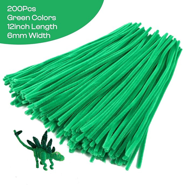 Caydo 200 Pieces Green Pipe Cleaners Craft Chenille Stems for Kids DIY Art Craft Projects St. Patrick's Day Decorations(6 mm x 12 inch)