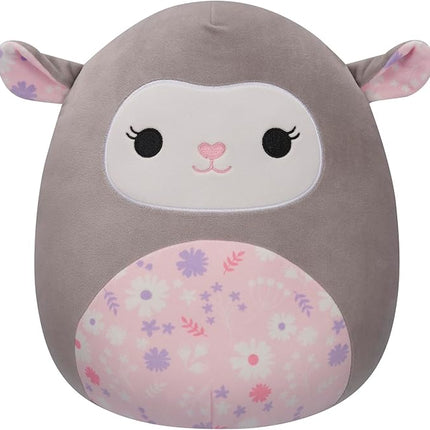 Squishmallows Original 12-Inch Elea Grey Lamb with Pink Floral Belly - Official Jazwares Plush