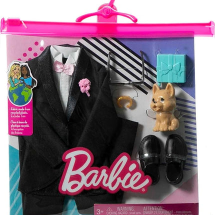Barbie Ken Fashion Pack, Bridal Set with Groom Outfit for Ken Doll, Includes Tuxedo & Shoes, Puppy & 3 Accessories