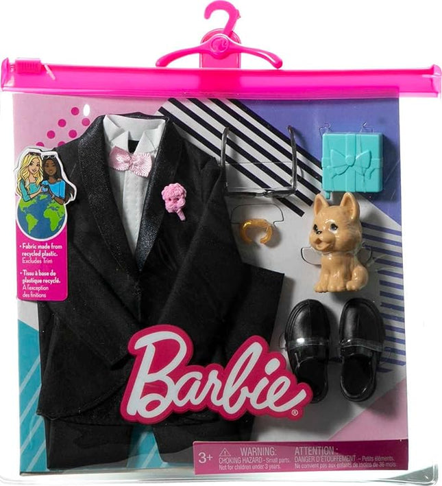 Barbie Ken Fashion Pack, Bridal Set with Groom Outfit for Ken Doll, Includes Tuxedo & Shoes, Puppy & 3 Accessories