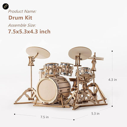ROBOTIME Wooden Craft Kits for Kids 3D Wooden Puzzle DIY Model Drum Kit to Build for Boys Adorable Home Decoration for Teens