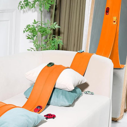 Upgrade Flexible Race Track for Hot Wheels Cars Flex Tracks for Kids 3+, 15Ft Race Car Track Compatible with Hot Wheels, Matchbox and Diecast 1/64th Cars, Roll Up Car Ramp Toy with Strong Suction Cups