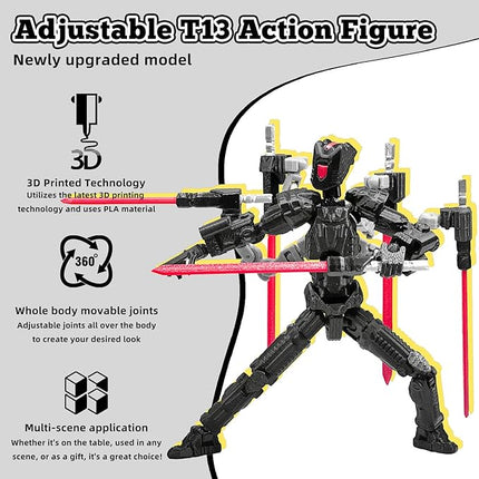 Assembly Completed T13 Action Figure，T13 mision 13 figuras originales 3D Printed Toys Nova 13 Action Figures Desktop Decorations for Game Lovers Toy (Black, 8 Inch)