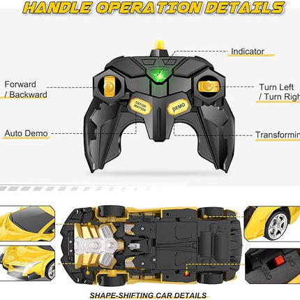 Transform Remote Control Car - Rc Cars, One-Button Transforming, 360° Rotation Drifting, 2.4ghz 1:18 Scale, Gift Kids Aged 4-6 Year Old Boys/Girls, Police Car Yellow