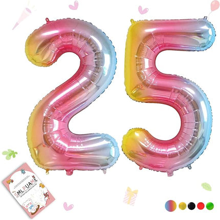 Smlpuame 40 Inch Number Balloons 0-9 Rainbow Gradient Large Number 25 Balloons, Digital Balloons for Birthday Party Celebration Decorations, Helium Foil Number Balloons for Wedding Anniversary