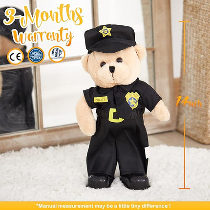 Houwsbaby 14" Electronic Police Teddy Bear Stuffed Animal Dancing Music Singing Waving Interactive Teddy Bear Plush Toy Presents for Kids Boys Girls Birthday