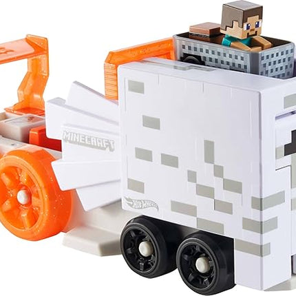 Hot Wheels Toy Car Track Set, RacerVerse Minecraft Ghast Large-Scale Launcher and Hauler with & Die-Cast Steve Vehicle