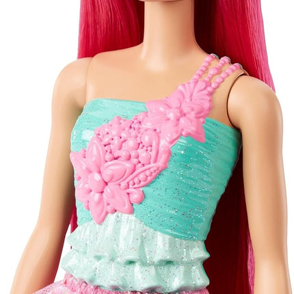 Barbie Dreamtopia Royal Fashion Doll with Dark-Pink Hair & Sparkly Bodice Wearing Removable Skirt, Shoes & Headband Accessory