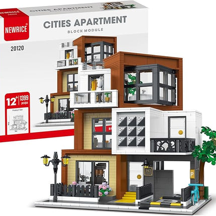 Modern Villas Architecture Building Kit with LED Lights,3 Levels Villas Apartment Building Blocks Toy,for 12+Year Teen,Adul（1399 Pieces）