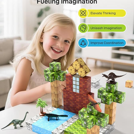108PCS Magnetic Building Blocks with 6 Dinosaur Toys for Kids 3-5,Toddler World Magnetic Cubes ,STEM Toys for 4-8 5-7 Year Old Boys Girls,Sensory Creative Activities Holiday Birthday Party Favor Gift