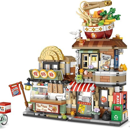 Street View Noodle Shop Mini Building Blocks, MOC Creative Building Toys Model Set for Girls 7-9 Years Old, 870 PCS Simulation Architecture Construction Toy, Gift Idea for Kids Adults