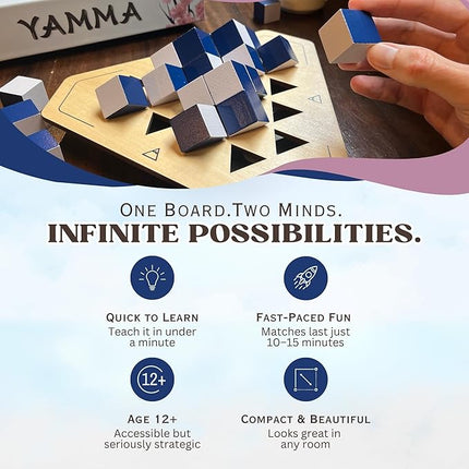 yamma 4-in-a-Row Game with Wooden Spinning Board, 3D Visual Strategy Experience for Ages 12+, a Quick and Clever Challenge Ideal for Families, Teens, and Casual Players