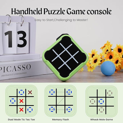 Tic Tac Toe Game, 4 in 1 Handheld Educational Game Machine, Electronic Tic Tac Toe Game for Education and Memory Growth, Home, Toy Board Game for Kids and Adults (Green)