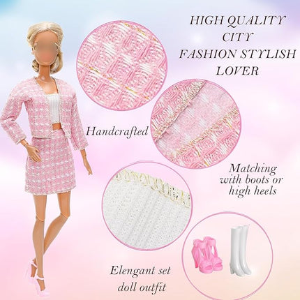 15 Pieces Fashion Doll Clothes & Accessories Set-6 Outfits Chic Suits Party Gown Dress Outfit Stylish Dress Casual Clothing 3 Accessories with 6 Pairs of Shoes,Glasses ,Bag for 11.5” Girl Dolls