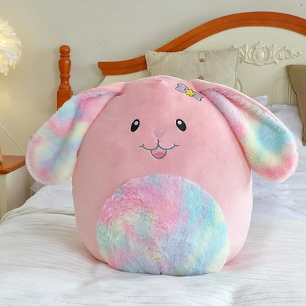 20-Inch Bunny Large Rabbit Plush Pillow with Rainbow Belly Soft Jumbo Bunny Plush Toy Giant Cute Hugging Stuffed Animal Birthday Christmas Easter Gifts for Kids Adults