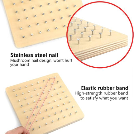 Thoth Montessori Wooden Geoboard Mathematical Manipulative Material Array Block Geo board with 36Pcs Pattern Cards and Rubber Bands Matrix 8x8 for Kids Graphical Educational Toys Early Development Toy