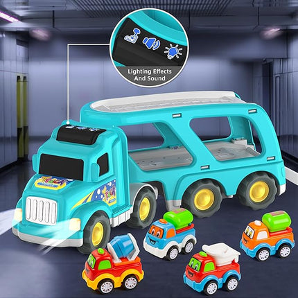 Veslier Toy Trucks Car for 1 2 3 4 5 Year Old Toddlers Boys Girls,Trucks Toys 5 in 1 Construction Vehicles Toys for Kids Boys Girls,Car Trucks Toys with Light Sound,Christmas Birthday Gifts.