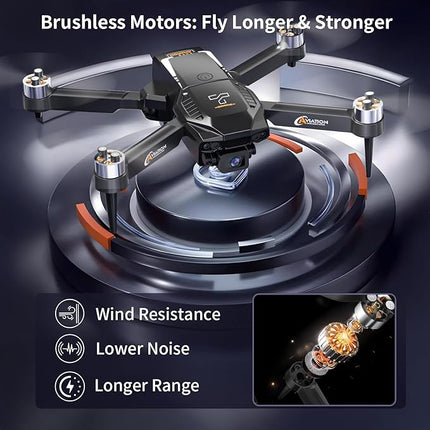 Drone with Camera for Adults, 1080P HD Drones with LCD Screen Controller with 8GB SD Card, Brushless Motors Quadcopter for Beginners, Stable Hover, Waypoint Fly, One-Key Takeoff/Landing, Portable Drone for Kids