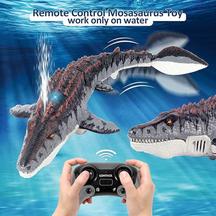 Mosasaurus Dinosaur Toys, Upgrade Remote Control Water Toy, Pool Toys for Kids Ages 4-8, RC Dino with Light and Spray Water for Swimming Bath Lake Ocean Christmas Birthday Gift