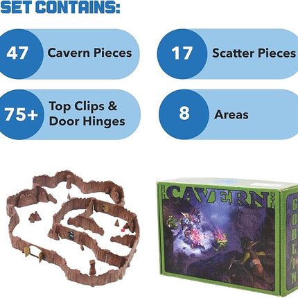 Goblin Cavern Set - Mini Dungeon Castle Cavern DND Terrain for Tabletop RPGs, Dungeons & Dragons, Pathfinder, War Gaming, and More! - by DCD (64+pcs, 1.4sqft, 8areas)