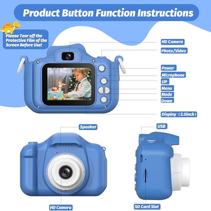 Upgrade Dinosaur Kids Camera, Christmas Birthday Gifts for Girls Boys 3-12, 1080P HD Selfie Digital Video Camera for Toddlers, Cute Portable Little Girls Boys Gifts Toys for 3 4 5 6 7 8 9 Years Old