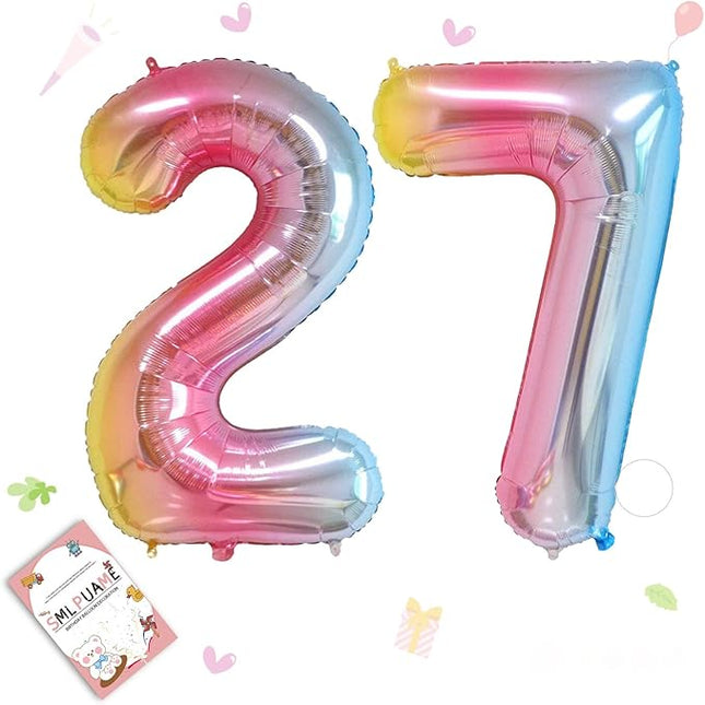 Smlpuame 40 Inch Number Balloons 0-9 Rainbow Gradient Large Number 27 Balloons, Digital Balloons for Birthday Party Celebration Decorations, Helium Foil Number Balloons for Wedding Anniversary