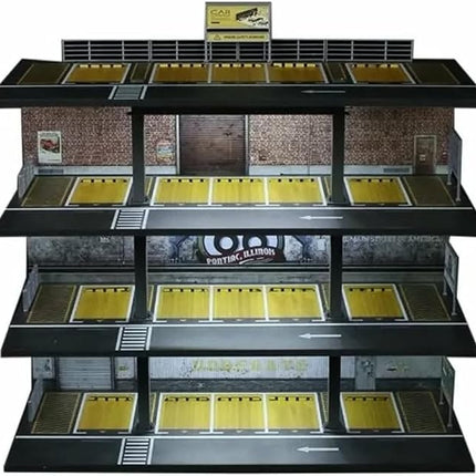 1:64 Scale Multi-Level Display Garage Diorama – 4-Tier Urban Parking Scene with Steel Frame Look – 30x15x28.5 cm for Diecast Car Models