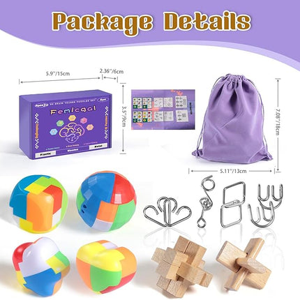 Brain Teaser Puzzles for Adults and Kids, 10Pcs Puzzle Games Set, 3D Wooden Plastic Metal Puzzle, Unlock Interlock Mind Brain Games, IQ Test Educational Toy