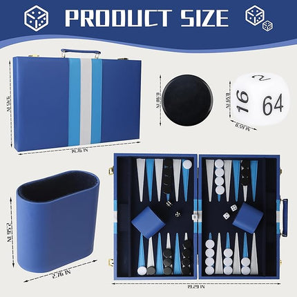 Froggod 15 inch Backgammon Sets for Adults - Classic Board Game for Adults - Portable Travel Backgammon Set for 2 Players - Perfect Adult Board Games for Gifts & Family Fun(Vivid Blue)