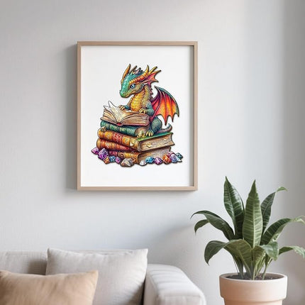 Wooden Puzzles for Adults - Reading Dragon Wood Puzzles Adult - Unique Animal Shape Wooden Jigsaw Puzzles for Adults - Birthday Gifts for Puzzle Lovers, Family (13.3 * 13.3in)