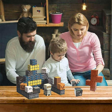 Halloween Themed Magnetic Blocks for Kids Skeleton Toys Spooky Town Building Kit Halloween Party Favors Gift for Children & Adults(1 inch)