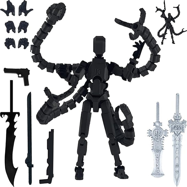 Assembly Completed T13 Action Figure,T13 Action Figure Multi-Jointed Movable,Ultimate Desktop Decor for Lovers t-13 Movability 3D Printed Toys (Black, 5.5in)
