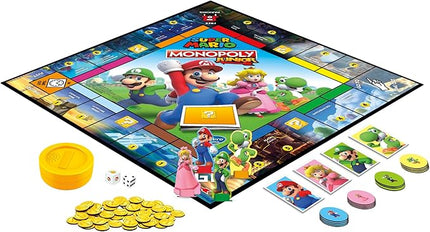 Monopoly Junior Super Mario Edition Board Game, Fun Kids' Ages 5 and Up, Explore The Mushroom Kingdom as Mario, Peach, Yoshi, or Luigi (Amazon Exclusive)