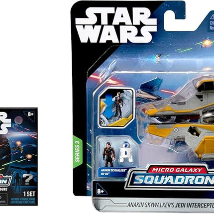 Star Wars Micro Galaxy Squadron Anakin Skywalker's Jedi Interceptor Mystery Bundle - 3-Inch Light Armor Class and Scout Class Vehicles with Accessories