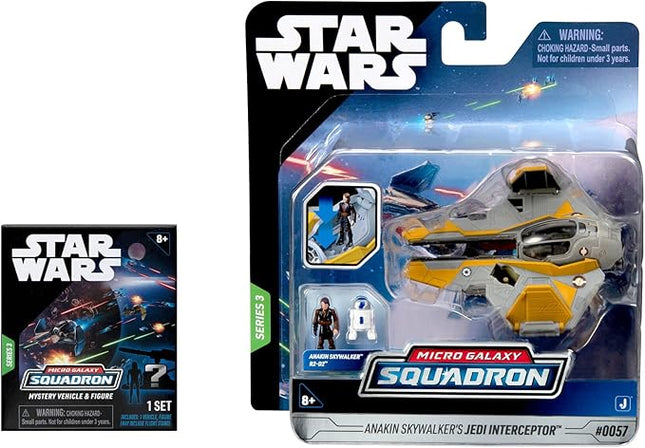 Star Wars Micro Galaxy Squadron Anakin Skywalker's Jedi Interceptor Mystery Bundle - 3-Inch Light Armor Class and Scout Class Vehicles with Accessories