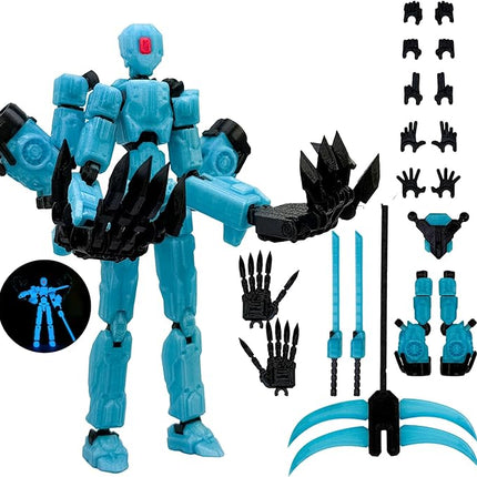 8Inch T13 Action Figure Assembly Completed, T13 Multi-Jointed Movable Robot Action Figure Set,Collectors Desktop Decorations for Game Lovers Toys (Luminous Blue)