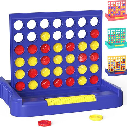4 in a Row Board Games for Kids Ages 3+, Early Idea for Boys Girls Teens, Connect & Win Four in a Line, Portable 2-Player Strategy Games,Foldable Design with 6 Spare Discs (Blue)